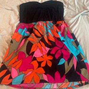 Roxy strapless tunic top swimsuit cover tropical pattern